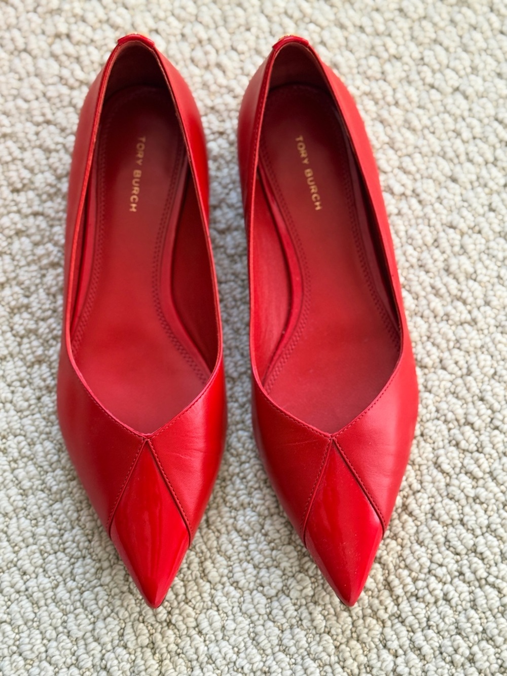 Tory Burch Triangle Pointed Flats Size 8.5 Triple RED